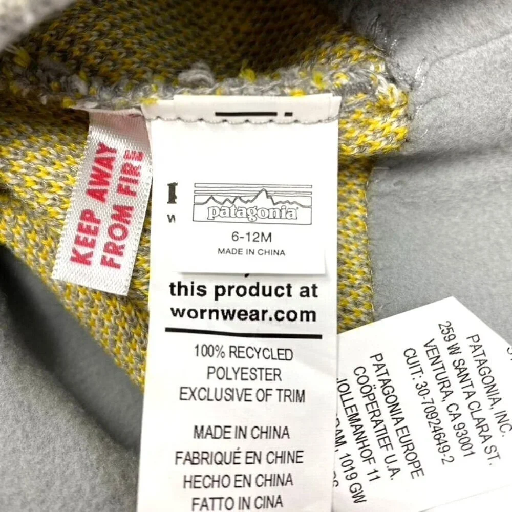 Patagonia Baby Furry Friends Beanie Owl Drifter Grey 6-12 Months
